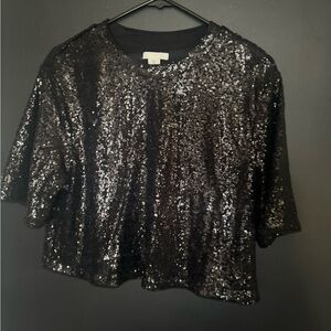 H&M Black Sequin Short Sleeve Top